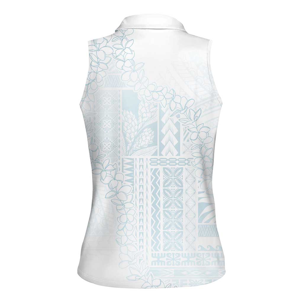 Samoa Lotu Tamaiti Mamanu Siapo Women Sleeveless Polo Shirt Off White Plumeria LT7 - Polynesian Pride