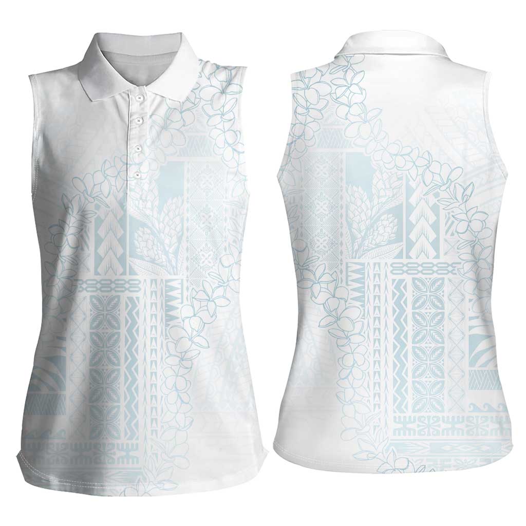 Samoa Lotu Tamaiti Mamanu Siapo Women Sleeveless Polo Shirt Off White Plumeria LT7 - Polynesian Pride