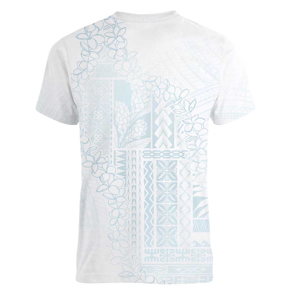 Samoa Lotu Tamaiti Mamanu Siapo Women V-Neck T-Shirt Off White Plumeria LT7 - Polynesian Pride