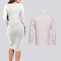 Samoa Lotu Tamaiti Ivory Couples Matching Long Sleeve Bodycon Dress and Long Sleeve Button Shirt Teuila Tatau LT7 - Polynesian Pride