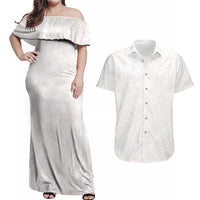 Samoa Lotu Tamaiti Ivory Couples Matching Off Shoulder Maxi Dress and Hawaiian Shirt Teuila Tatau LT7 Ivory - Polynesian Pride