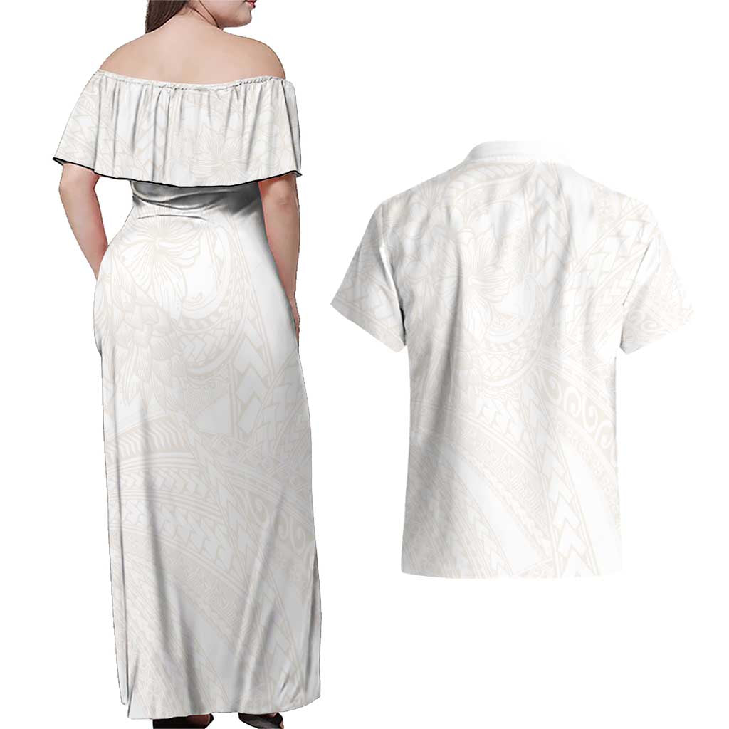 Samoa Lotu Tamaiti Ivory Couples Matching Off Shoulder Maxi Dress and Hawaiian Shirt Teuila Tatau LT7 - Polynesian Pride