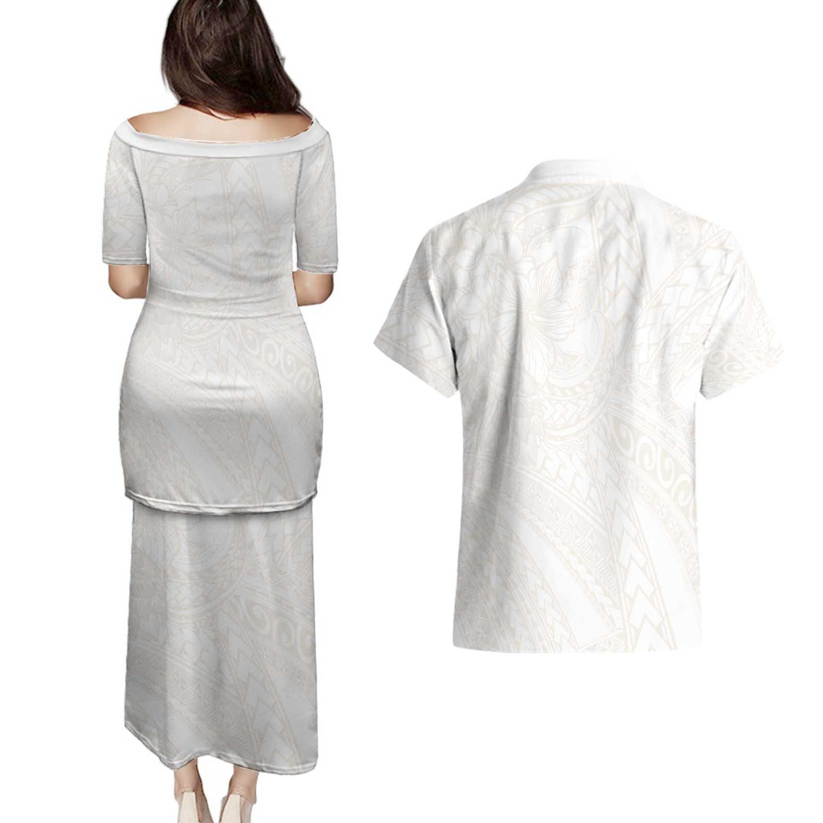 Samoa Lotu Tamaiti Ivory Couples Matching Puletasi and Hawaiian Shirt Teuila Tatau LT7 - Polynesian Pride