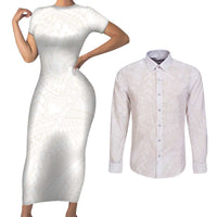 Samoa Lotu Tamaiti Ivory Couples Matching Short Sleeve Bodycon Dress and Long Sleeve Button Shirt Teuila Tatau LT7 Ivory - Polynesian Pride