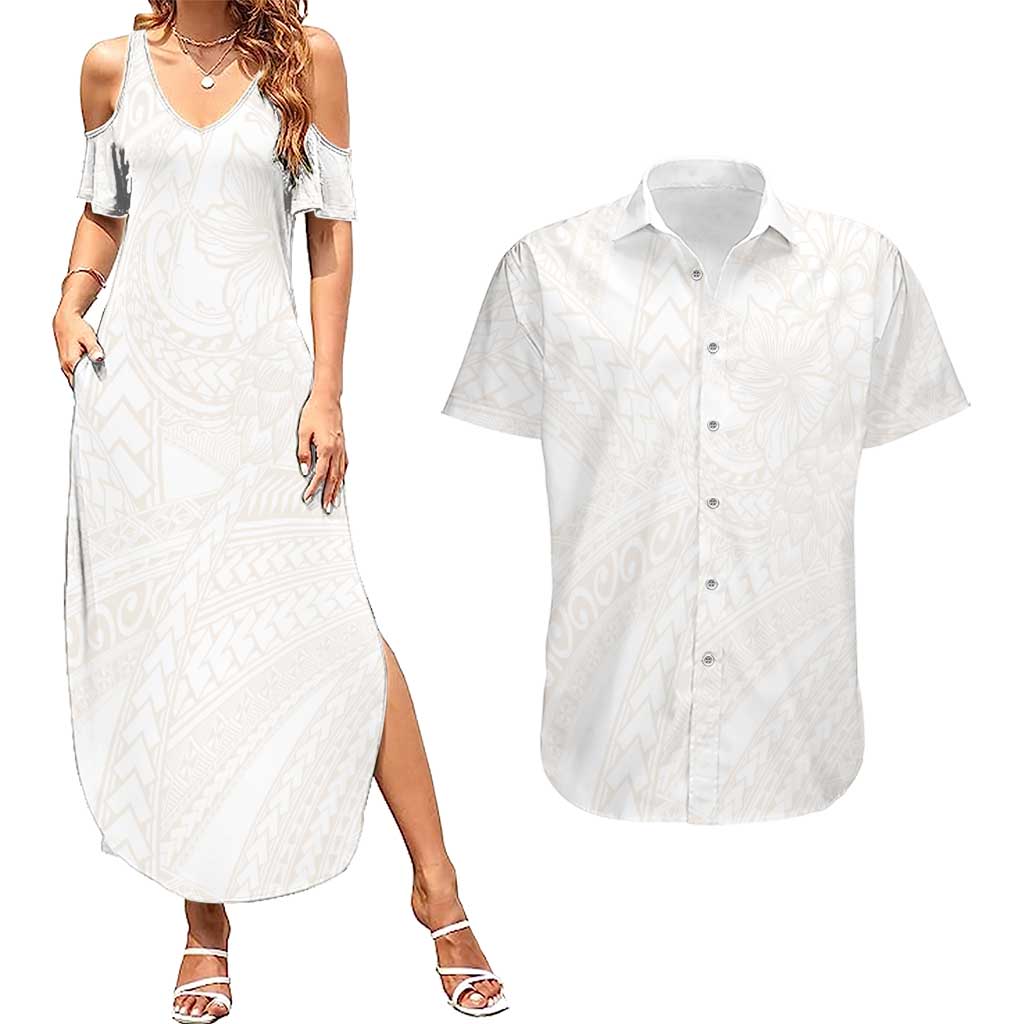 Samoa Lotu Tamaiti Ivory Couples Matching Summer Maxi Dress and Hawaiian Shirt Teuila Tatau LT7 Ivory - Polynesian Pride
