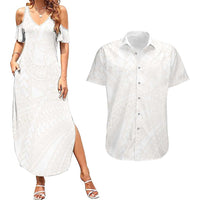 Samoa Lotu Tamaiti Ivory Couples Matching Summer Maxi Dress and Hawaiian Shirt Teuila Tatau LT7 Ivory - Polynesian Pride