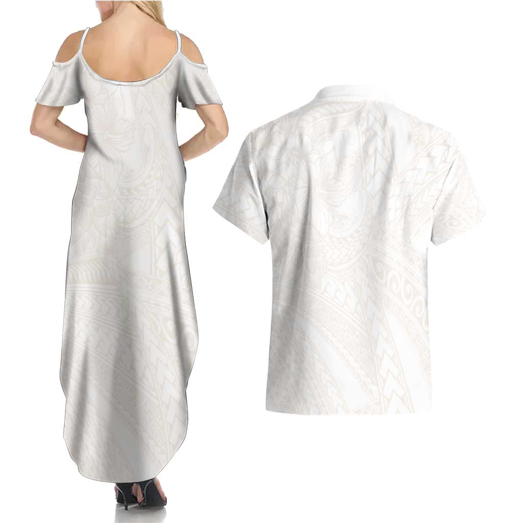 Samoa Lotu Tamaiti Ivory Couples Matching Summer Maxi Dress and Hawaiian Shirt Teuila Tatau LT7 - Polynesian Pride