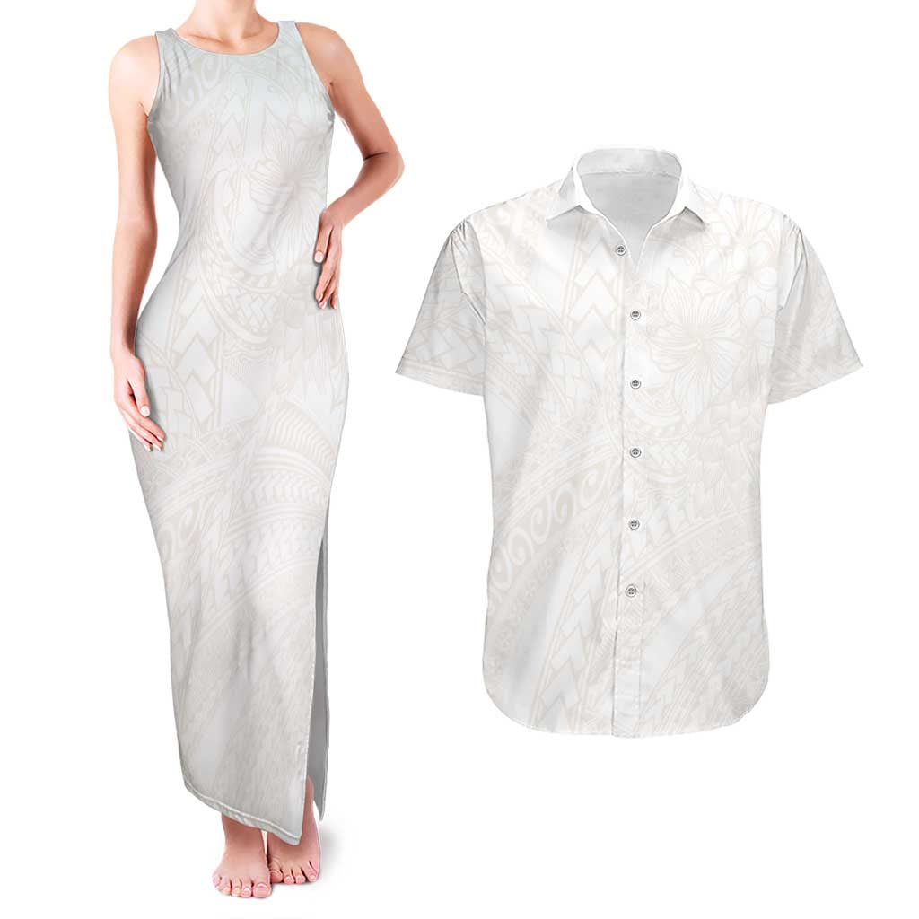 Samoa Lotu Tamaiti Ivory Couples Matching Tank Maxi Dress and Hawaiian Shirt Teuila Tatau LT7 Ivory - Polynesian Pride
