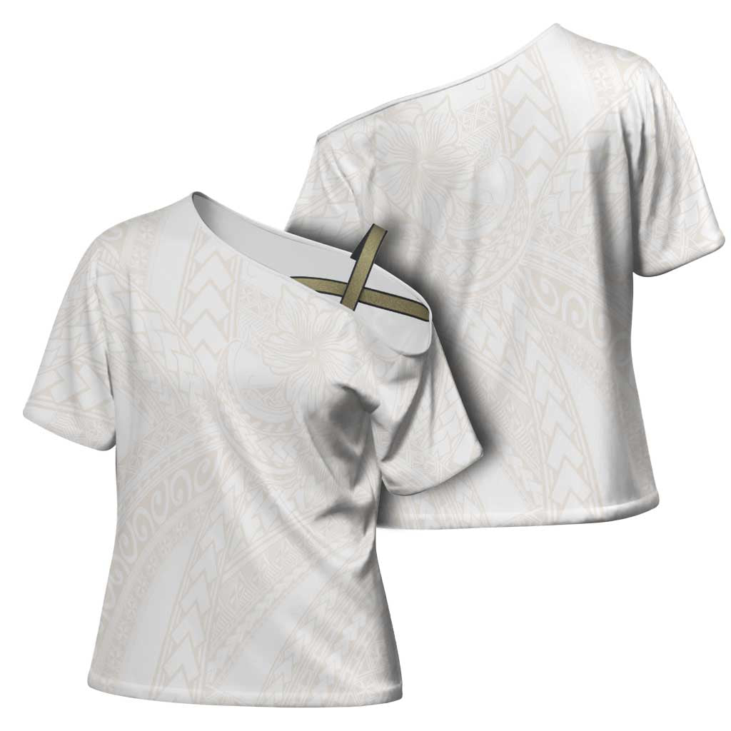 Samoa Lotu Tamaiti Ivory Cross Shoulder Shirt Teuila Tatau - Polynesian Pride