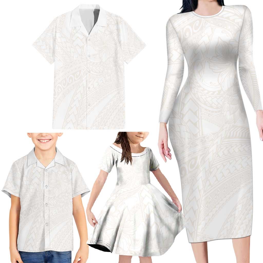 Samoa Lotu Tamaiti Ivory Family Matching Long Sleeve Bodycon Dress and Hawaiian Shirt Teuila Tatau LT7 - Polynesian Pride