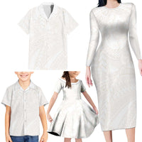 Samoa Lotu Tamaiti Ivory Family Matching Long Sleeve Bodycon Dress and Hawaiian Shirt Teuila Tatau LT7 - Polynesian Pride