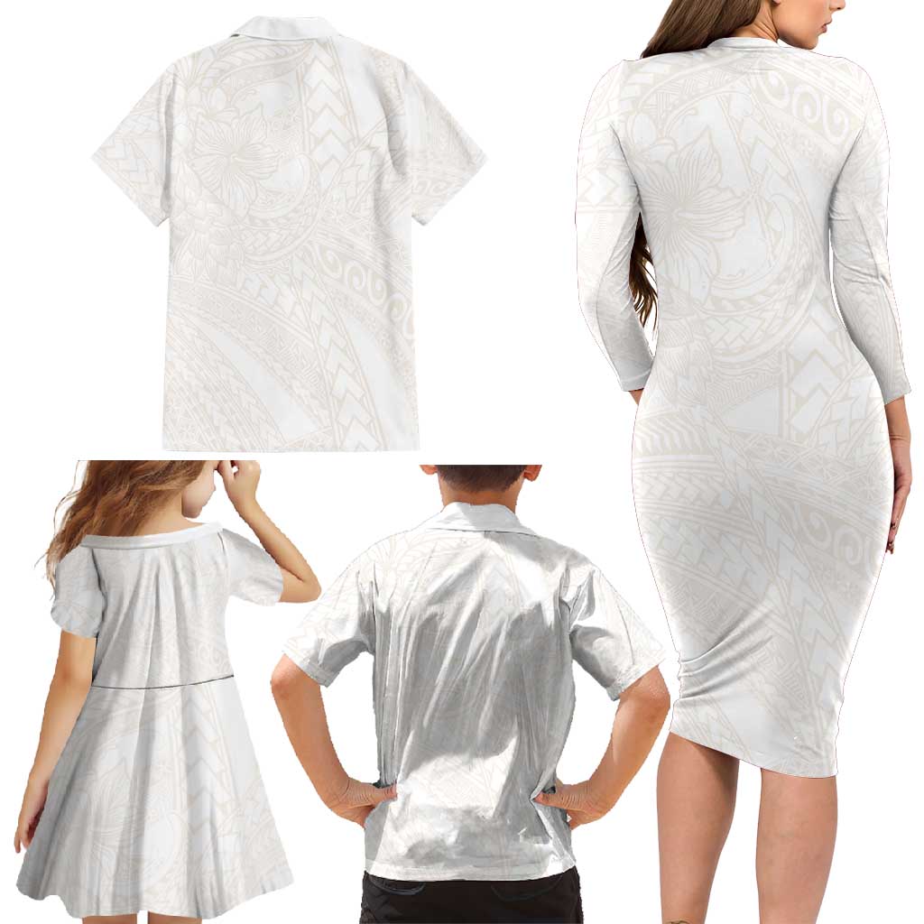 Samoa Lotu Tamaiti Ivory Family Matching Long Sleeve Bodycon Dress and Hawaiian Shirt Teuila Tatau LT7 - Polynesian Pride