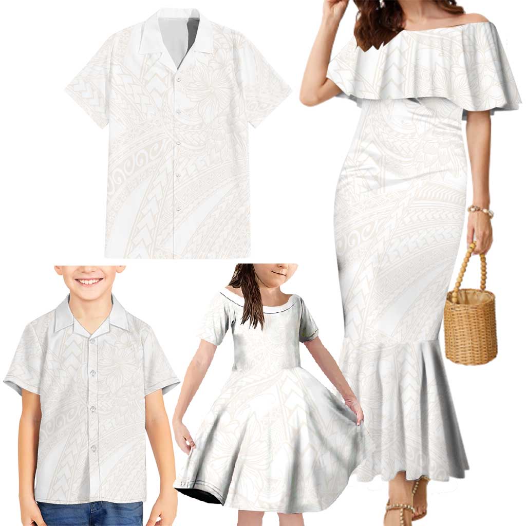 Samoa Lotu Tamaiti Ivory Family Matching Mermaid Dress and Hawaiian Shirt Teuila Tatau LT7 - Polynesian Pride