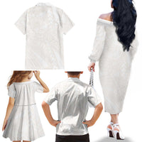 Samoa Lotu Tamaiti Ivory Family Matching Off The Shoulder Long Sleeve Dress and Hawaiian Shirt Teuila Tatau LT7 - Polynesian Pride