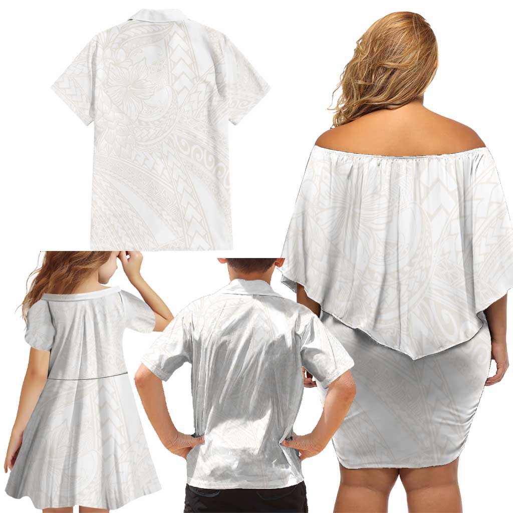 Samoa Lotu Tamaiti Ivory Family Matching Off Shoulder Short Dress and Hawaiian Shirt Teuila Tatau LT7 - Polynesian Pride
