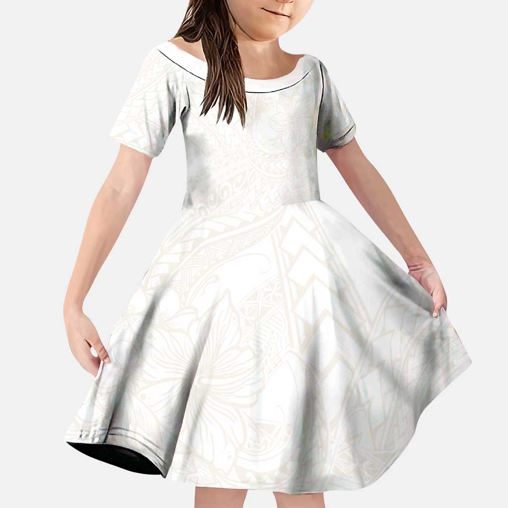 Samoa Lotu Tamaiti Ivory Family Matching Puletasi and Hawaiian Shirt Teuila Tatau LT7 Daughter's Dress Ivory - Polynesian Pride