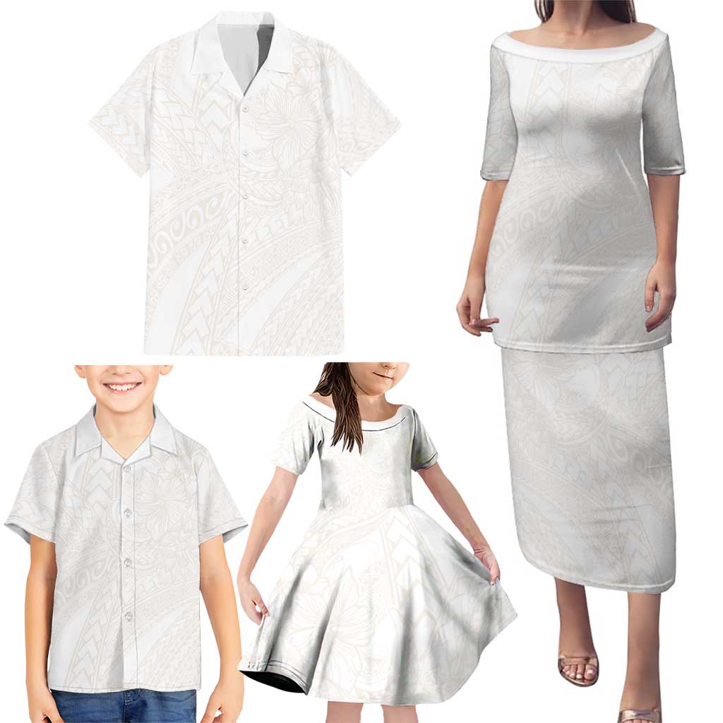 Samoa Lotu Tamaiti Ivory Family Matching Puletasi and Hawaiian Shirt Teuila Tatau - Polynesian Pride