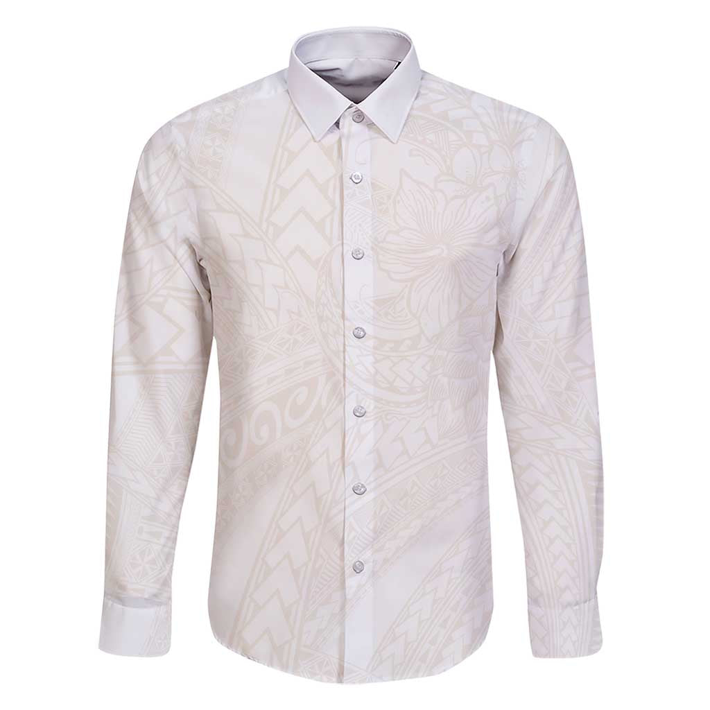 Samoa Lotu Tamaiti Ivory Family Matching Short Sleeve Bodycon Dress and Hawaiian Shirt Teuila Tatau LT7 Dad's Shirt - Long Sleeve Ivory - Polynesian Pride