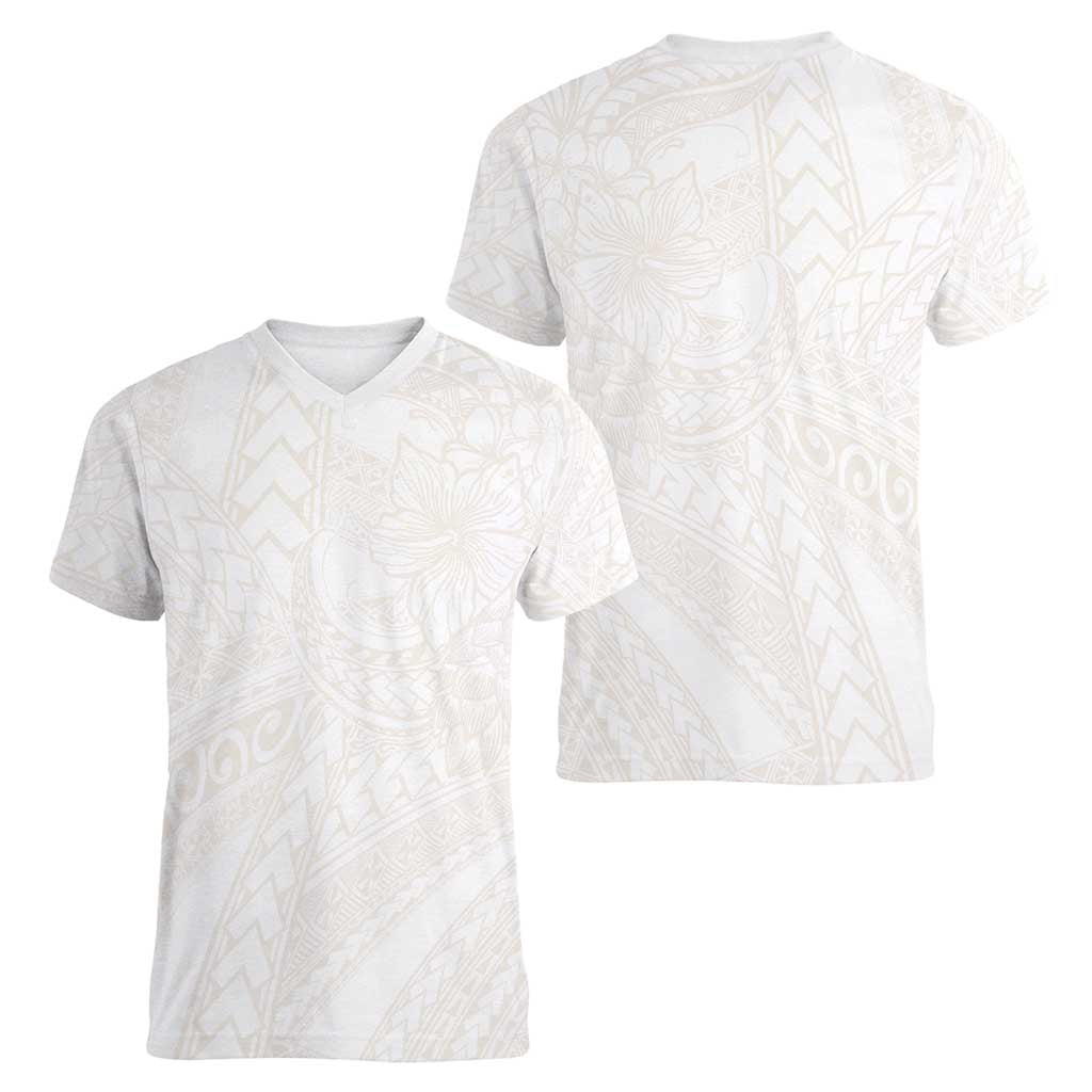 Samoa Lotu Tamaiti Ivory Women V-Neck T-Shirt Teuila Tatau LT7 - Polynesian Pride
