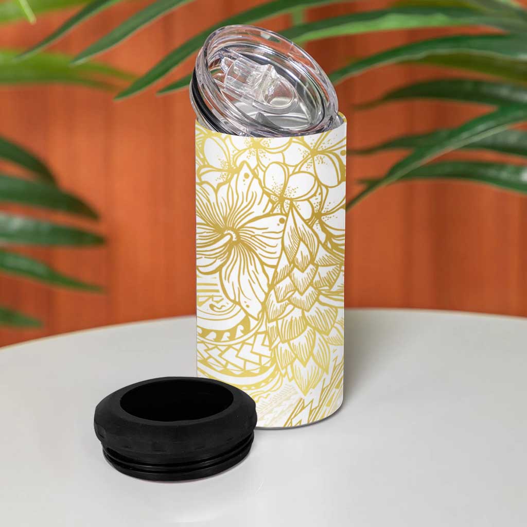Samoa Lotu Tamaiti Gold 4 in 1 Can Cooler Tumbler Teuila Tatau LT7 - Polynesian Pride