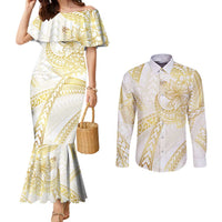 Samoa Lotu Tamaiti Gold Couples Matching Mermaid Dress and Long Sleeve Button Shirt Teuila Tatau LT7 Gold - Polynesian Pride