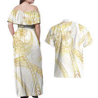 Samoa Lotu Tamaiti Gold Couples Matching Off Shoulder Maxi Dress and Hawaiian Shirt Teuila Tatau LT7 - Polynesian Pride
