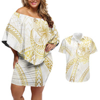 Samoa Lotu Tamaiti Gold Couples Matching Off Shoulder Short Dress and Hawaiian Shirt Teuila Tatau LT7 Gold - Polynesian Pride