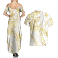 Samoa Lotu Tamaiti Gold Couples Matching Summer Maxi Dress and Hawaiian Shirt Teuila Tatau LT7 - Polynesian Pride