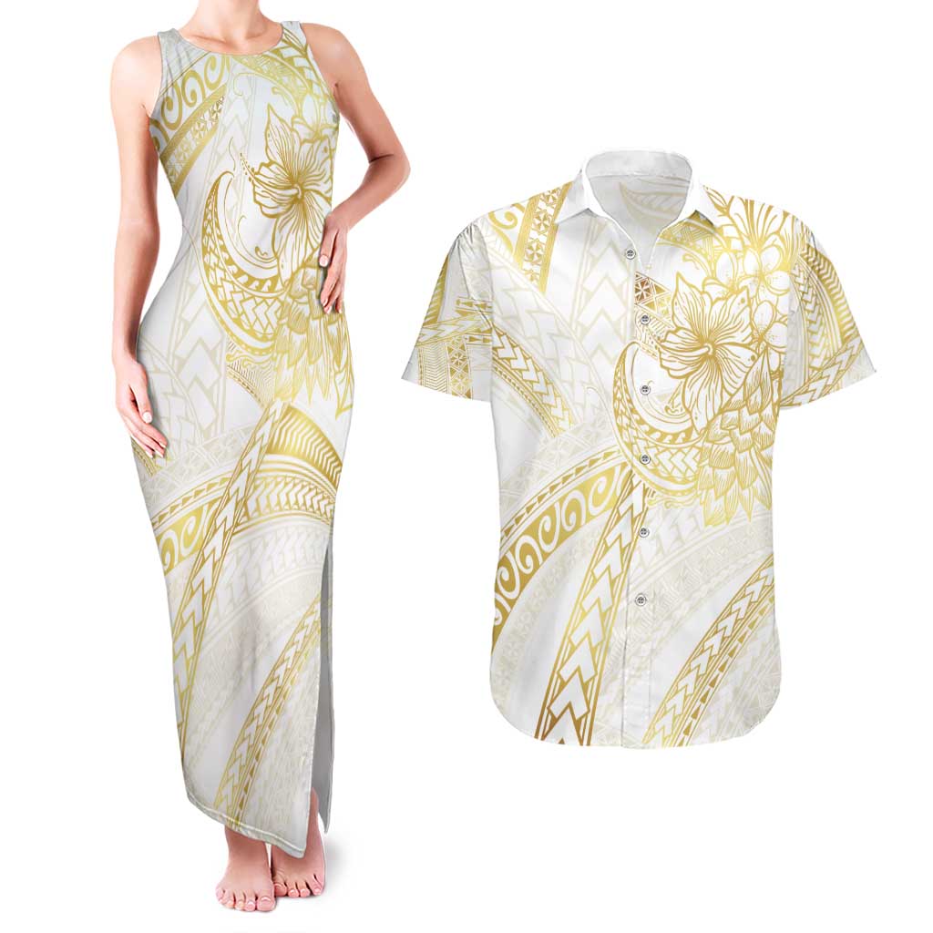 Samoa Lotu Tamaiti Gold Couples Matching Tank Maxi Dress and Hawaiian Shirt Teuila Tatau LT7 Gold - Polynesian Pride