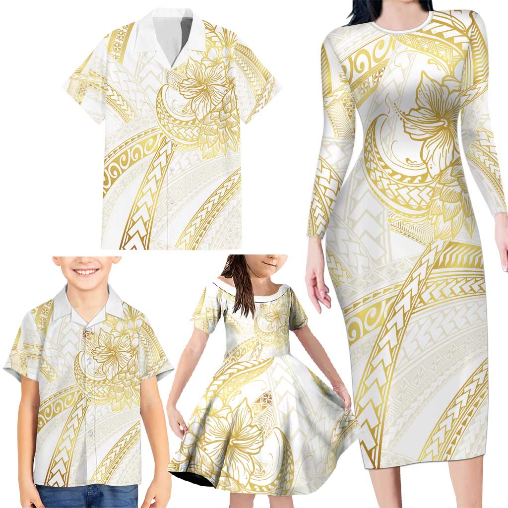 Samoa Lotu Tamaiti Gold Family Matching Long Sleeve Bodycon Dress and Hawaiian Shirt Teuila Tatau LT7 - Polynesian Pride