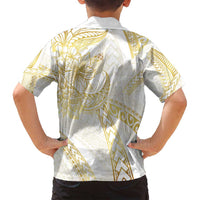 Samoa Lotu Tamaiti Gold Family Matching Off Shoulder Maxi Dress and Hawaiian Shirt Teuila Tatau LT7 - Polynesian Pride