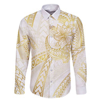 Samoa Lotu Tamaiti Gold Family Matching Off Shoulder Maxi Dress and Hawaiian Shirt Teuila Tatau LT7 Dad's Shirt - Long Sleeve Gold - Polynesian Pride