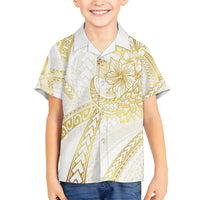 Samoa Lotu Tamaiti Gold Family Matching Off Shoulder Maxi Dress and Hawaiian Shirt Teuila Tatau LT7 Son's Shirt Gold - Polynesian Pride