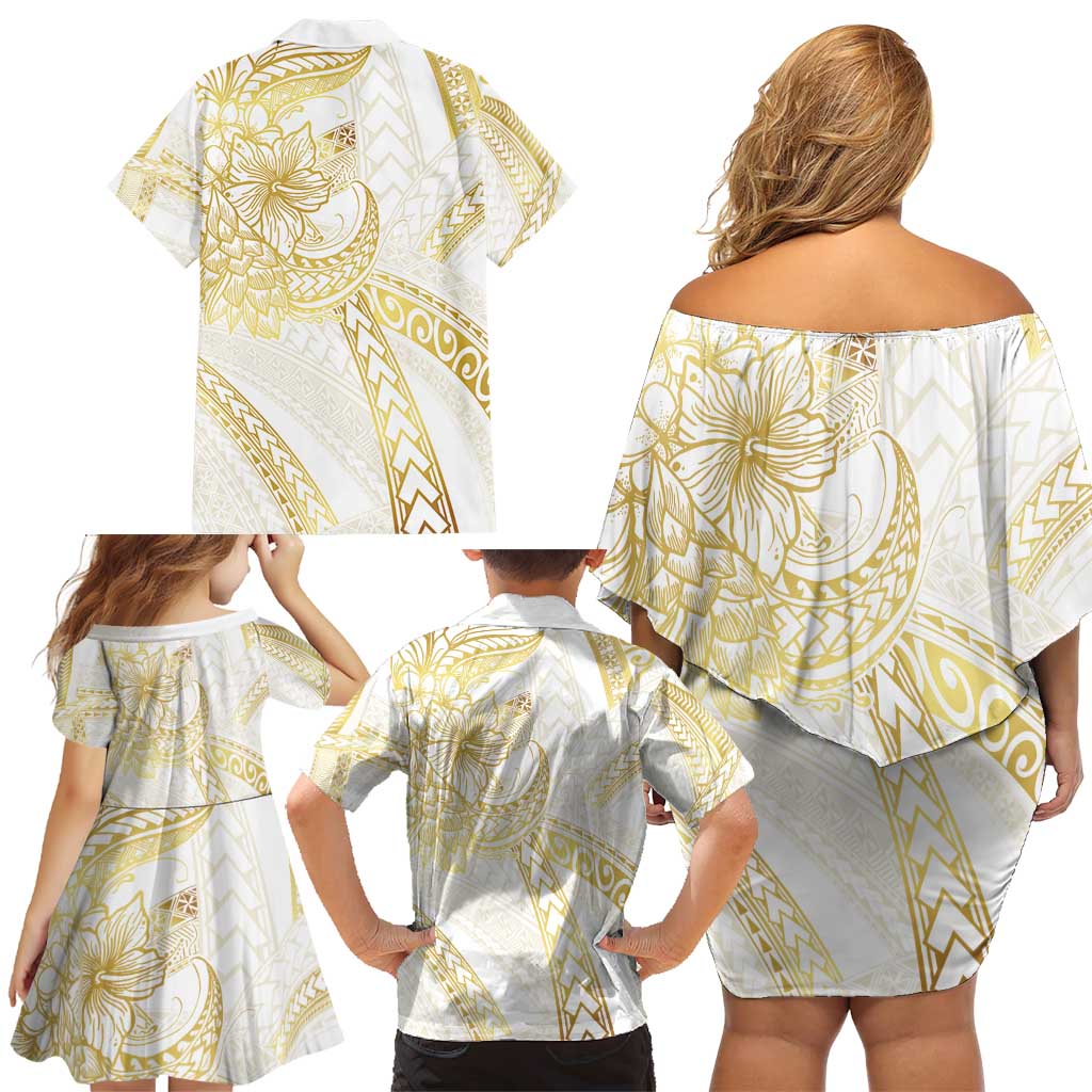 Samoa Lotu Tamaiti Gold Family Matching Off Shoulder Short Dress and Hawaiian Shirt Teuila Tatau LT7 - Polynesian Pride