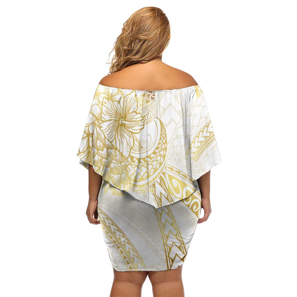 Samoa Lotu Tamaiti Gold Family Matching Off Shoulder Short Dress and Hawaiian Shirt Teuila Tatau LT7 - Polynesian Pride