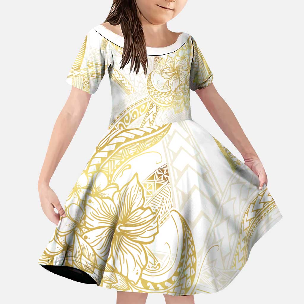Samoa Lotu Tamaiti Gold Family Matching Summer Maxi Dress and Hawaiian Shirt Teuila Tatau LT7 Daughter's Dress Gold - Polynesian Pride