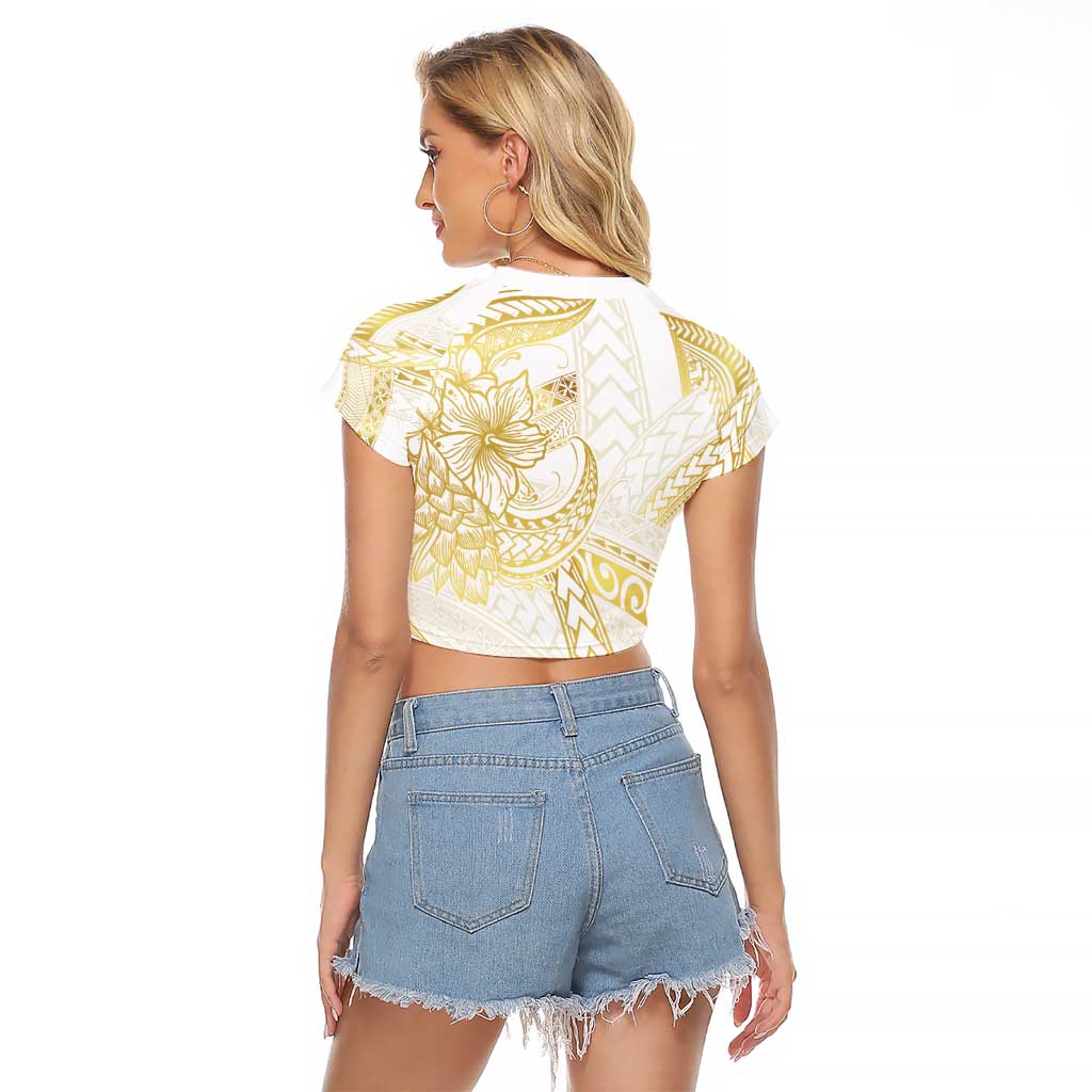 Samoa Lotu Tamaiti Gold Raglan Cropped T Shirt Teuila Tatau - Polynesian Pride