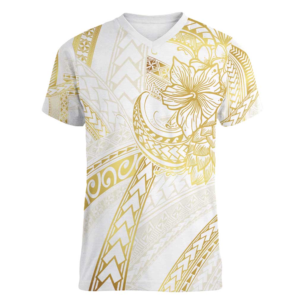 Samoa Lotu Tamaiti Gold Women V-Neck T-Shirt Teuila Tatau LT7 Female Gold - Polynesian Pride
