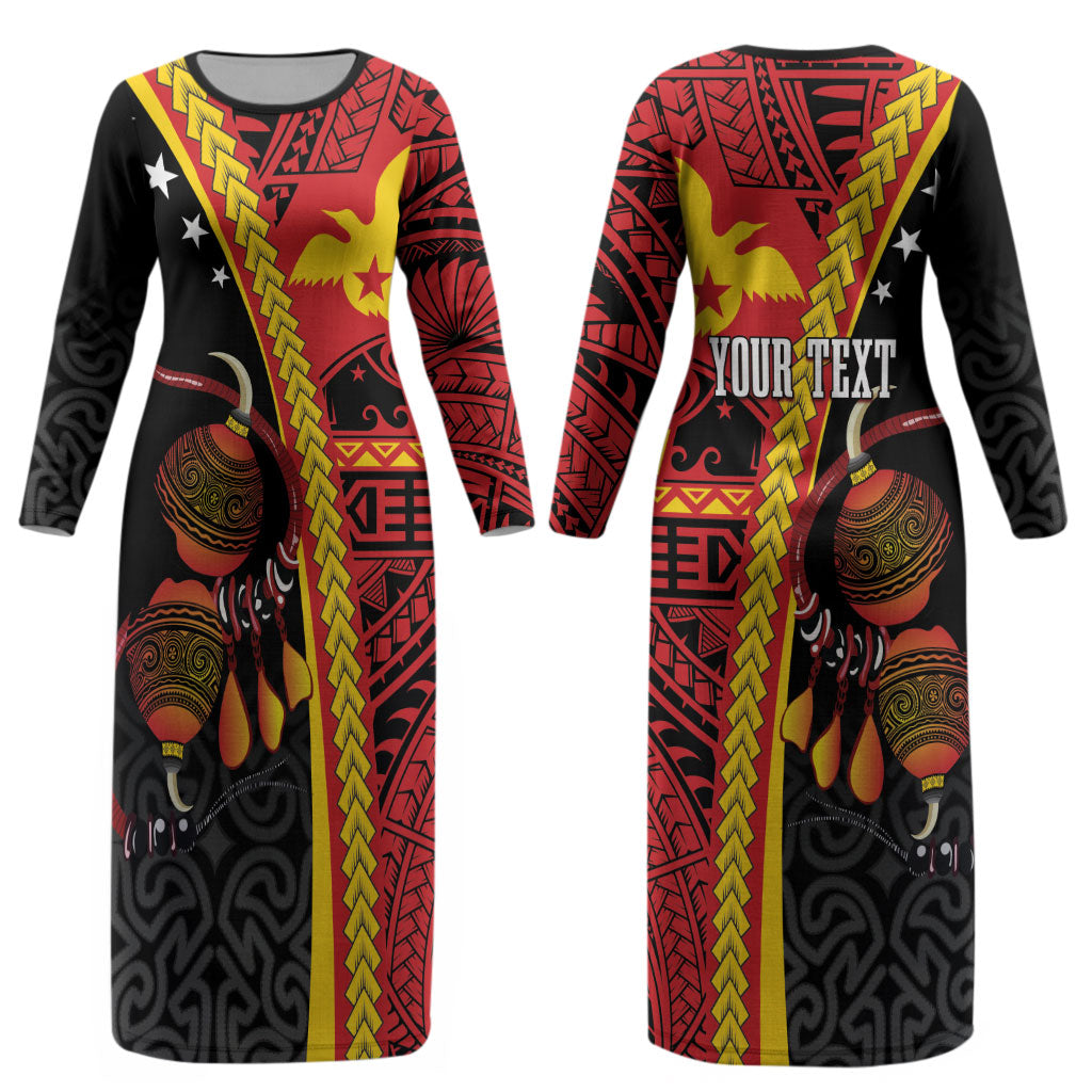 Papua New Guinea Independence Personalised Couples Matching Long Sleeve Bodycon Dress and Long Sleeve Button Shirt PNG Bagi and Lime Pot LT7 - Polynesian Pride