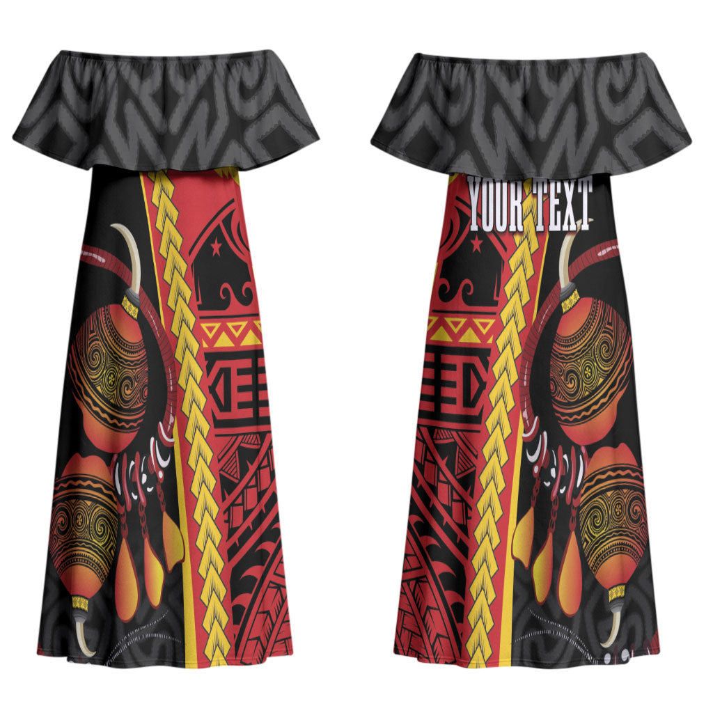 Papua New Guinea Independence Personalised Couples Matching Off Shoulder Maxi Dress and Hawaiian Shirt PNG Bagi and Lime Pot LT7 - Polynesian Pride