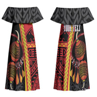 Papua New Guinea Independence Personalised Couples Matching Off Shoulder Maxi Dress and Hawaiian Shirt PNG Bagi and Lime Pot LT7 - Polynesian Pride