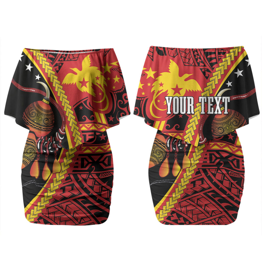 Papua New Guinea Independence Personalised Couples Matching Off Shoulder Short Dress and Long Sleeve Button Shirt PNG Bagi and Lime Pot LT7 - Polynesian Pride