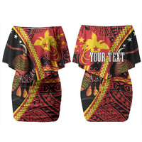 Papua New Guinea Independence Personalised Couples Matching Off Shoulder Short Dress and Long Sleeve Button Shirt PNG Bagi and Lime Pot LT7 - Polynesian Pride