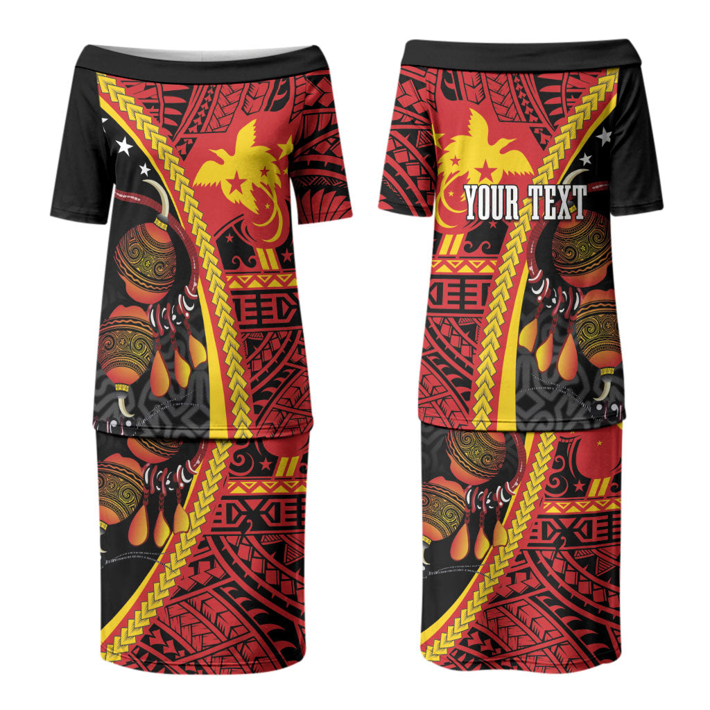 Papua New Guinea Independence Personalised Couples Matching Puletasi and Long Sleeve Button Shirt PNG Bagi and Lime Pot LT7 - Polynesian Pride