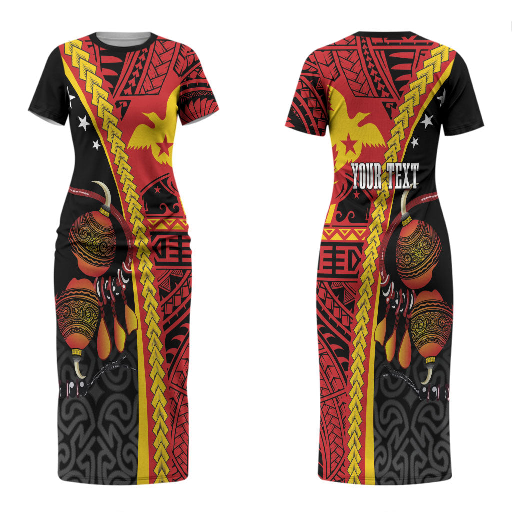 Papua New Guinea Independence Personalised Couples Matching Short Sleeve Bodycon Dress and Long Sleeve Button Shirt PNG Bagi and Lime Pot LT7 - Polynesian Pride