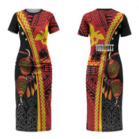 Papua New Guinea Independence Personalised Couples Matching Short Sleeve Bodycon Dress and Long Sleeve Button Shirt PNG Bagi and Lime Pot LT7 - Polynesian Pride