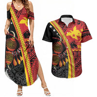 Papua New Guinea Independence Personalised Couples Matching Summer Maxi Dress and Hawaiian Shirt PNG Bagi and Lime Pot LT7 Black - Polynesian Pride