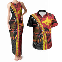 Papua New Guinea Independence Personalised Couples Matching Tank Maxi Dress and Hawaiian Shirt PNG Bagi and Lime Pot LT7 Black - Polynesian Pride