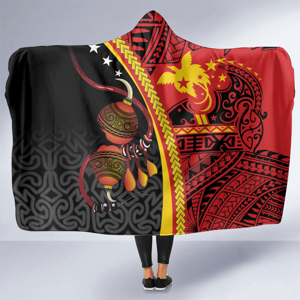 Papua New Guinea Independence Hooded Blanket PNG Bagi and Lime Pot LT7 One Size Black - Polynesian Pride