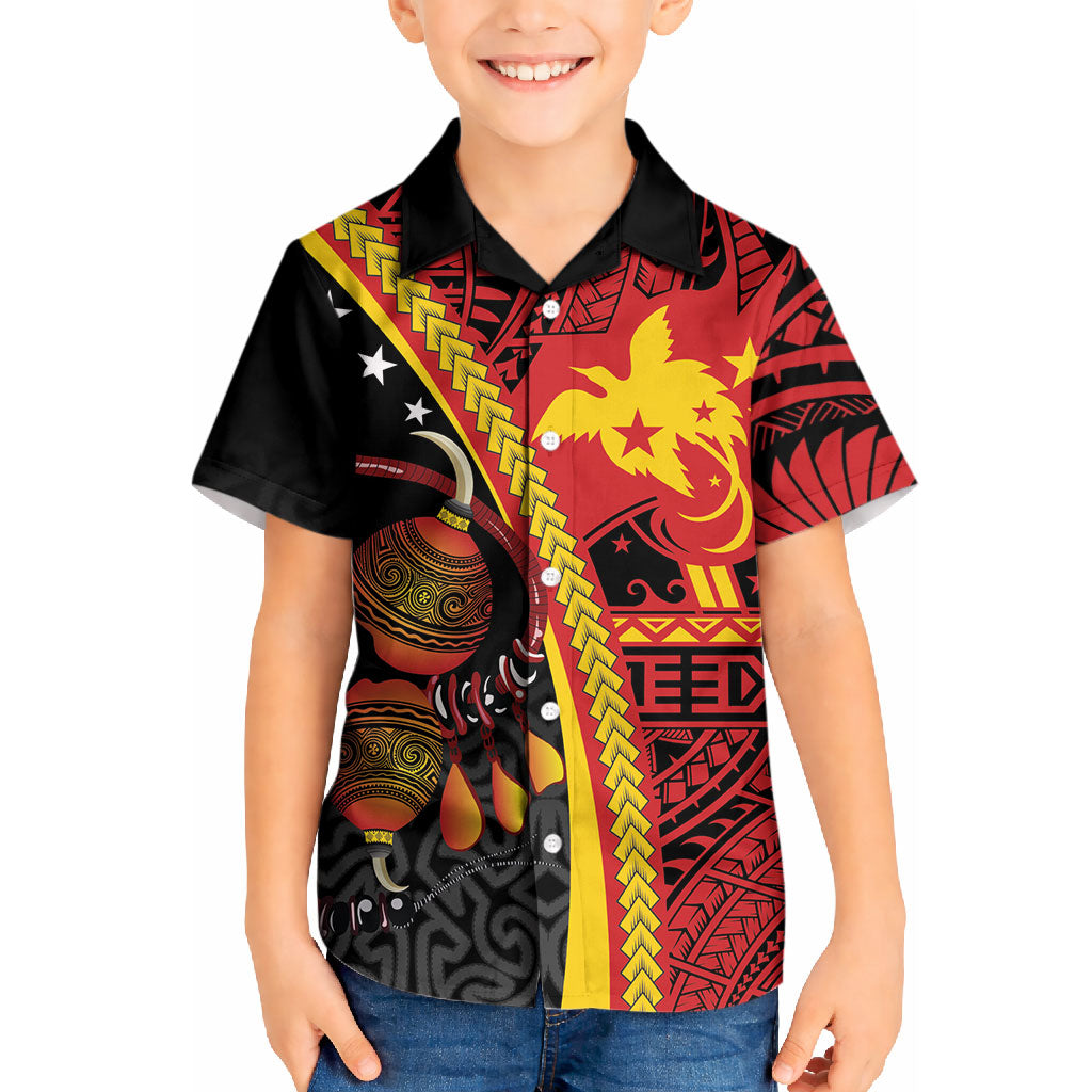 Papua New Guinea Independence Personalised Kid Hawaiian Shirt PNG Bagi and Lime Pot LT7 Kid Black - Polynesian Pride
